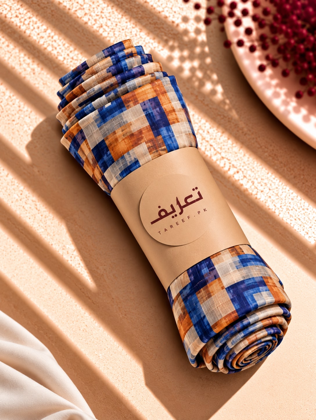 Geometric Printed Lawn Hijab – Blue & Orange