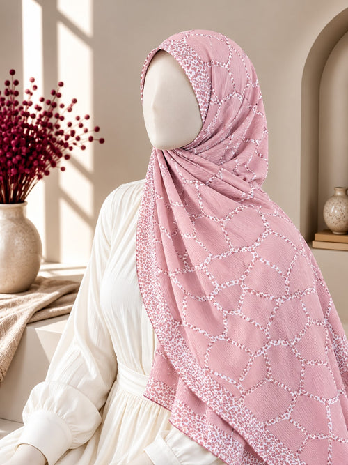 Crinkle Printed Hijab – Blush Pink