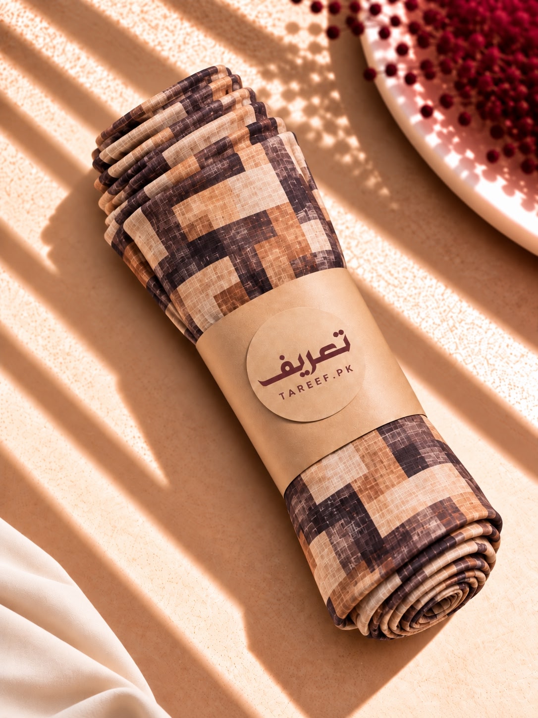 Geometric Printed Lawn Hijab – Brown & Beige