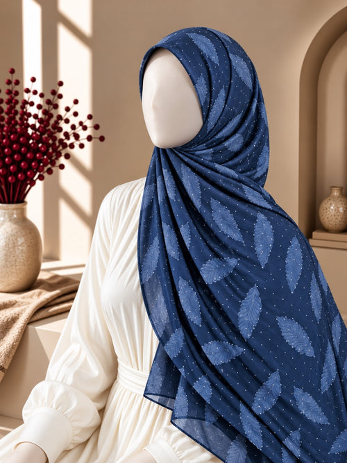 Self-Printed Karaib Hijab – Navy Blue