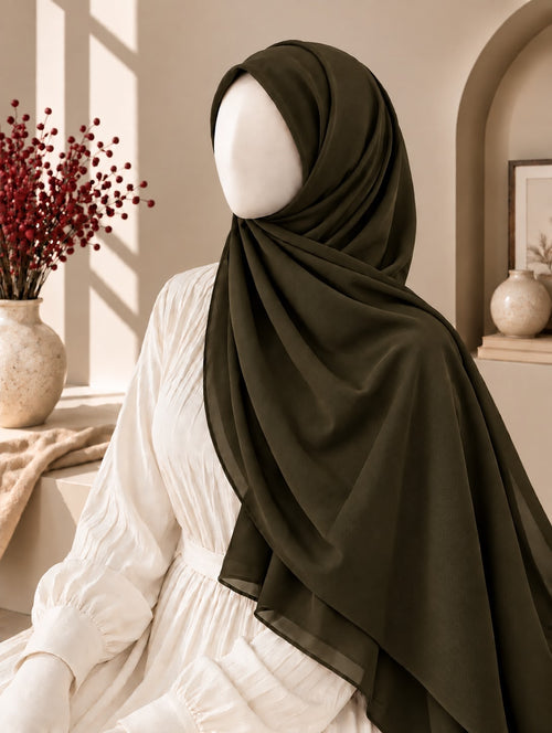 Plain Georgette Hijab – Olive Green