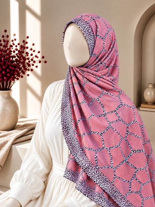 Crinkle Printed Hijab – Rose Pink